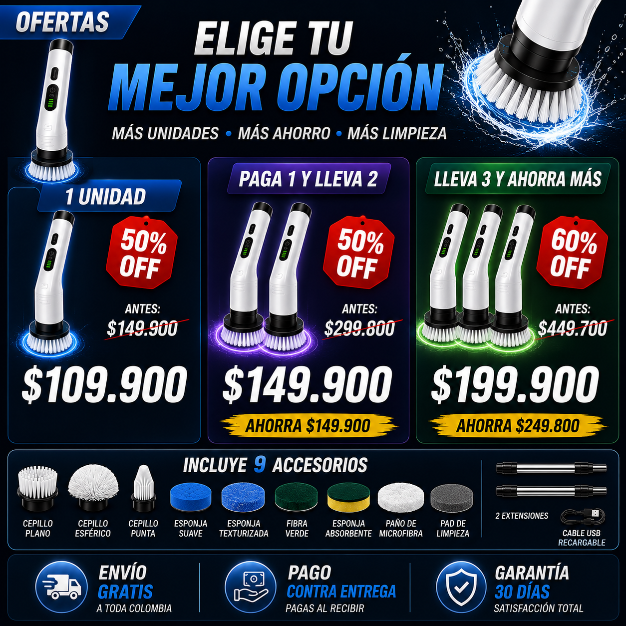 Cepillo Electrico Multifuncional 9 En 1. Dale "click aqui, paga en casa" para descuento extra
