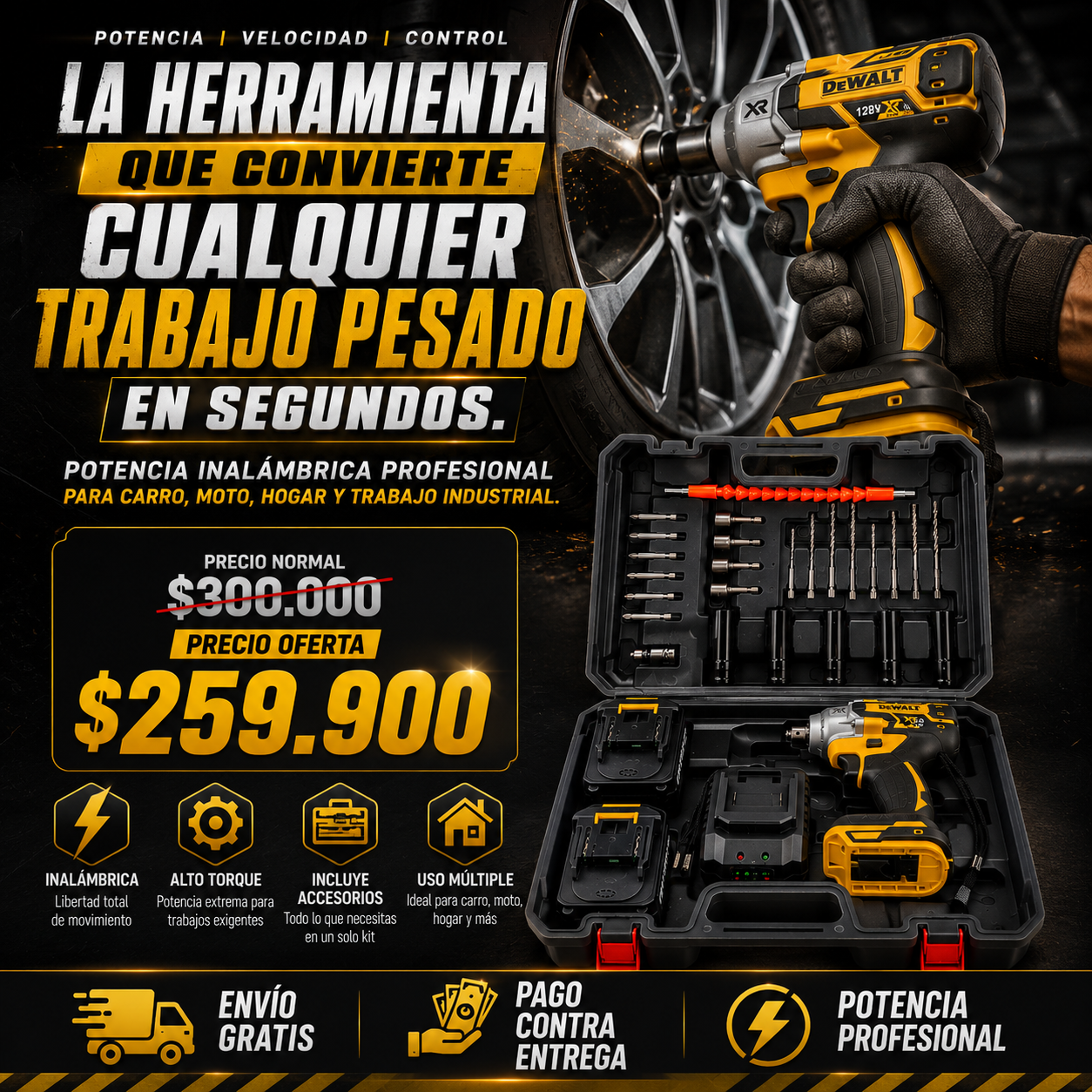 PISTOLA DE IMPACTO INALAMBRICA DEWALT® XR 128 VOLTIOS